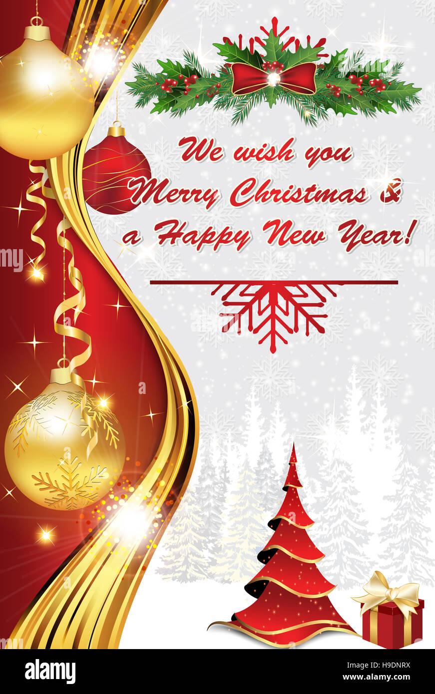 Winter holiday greeting card for print: We wish you Merry Christmas and