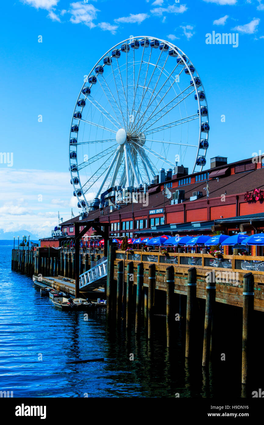 Seattle WA USA Great Wheel Pier 57 Stock Photo