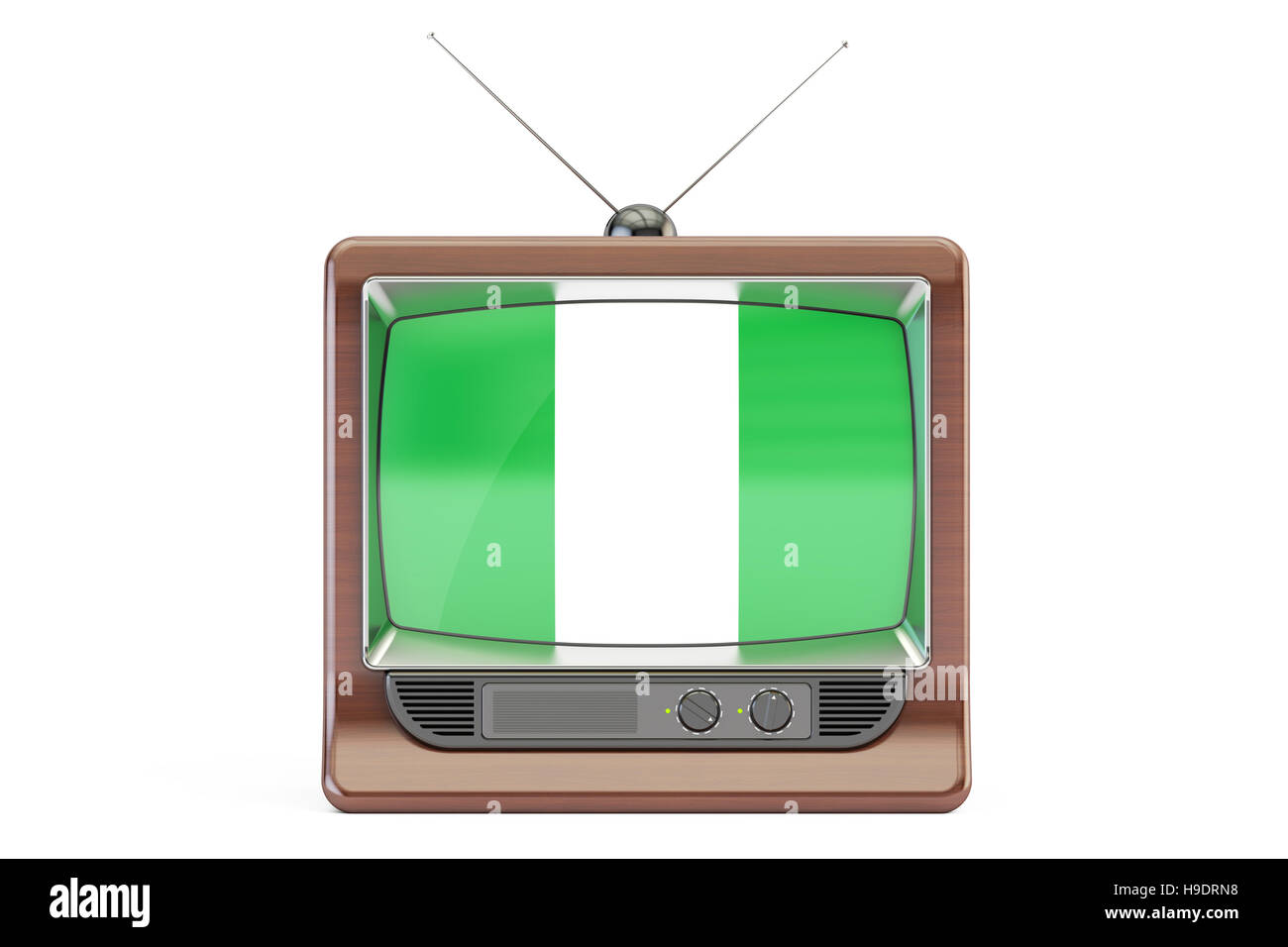 TV with flag of Nigeria. Nigerian Television concept, 3D rendering