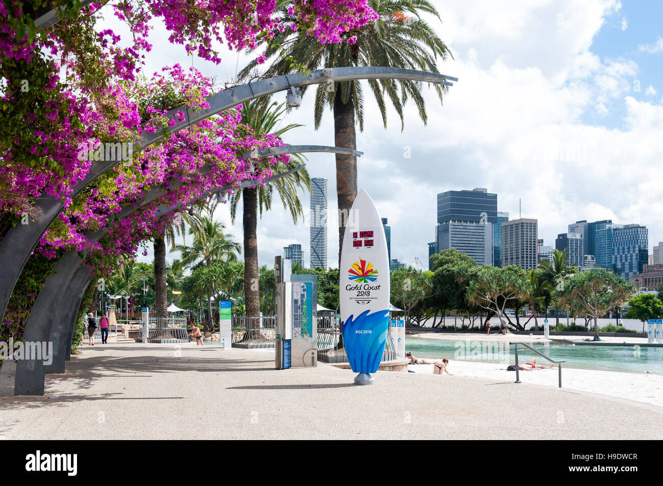 Boardwalk at Streets Beach, South Bank Parklands, South Bank, Brisbane, Queensland, Australia Stock Photo