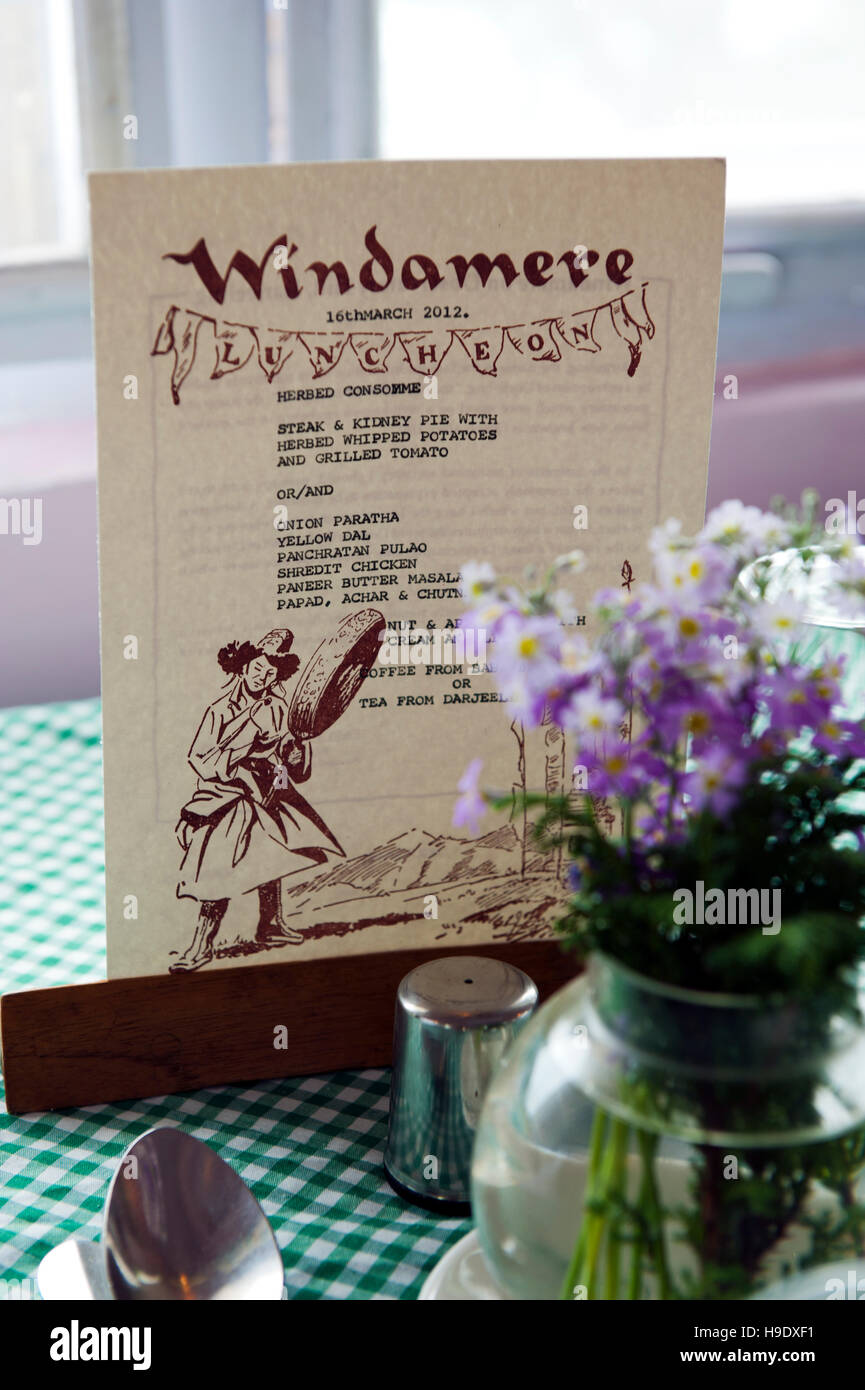 A lunch menu at the colonial era Windamere Hotel in Darjeeling, India ...