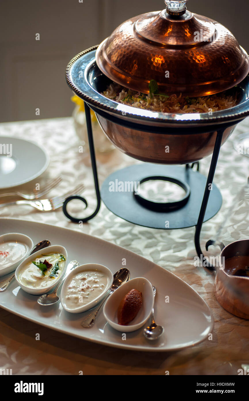 Biryani served at Falaknuma Palace, a luxury hotel, in Hyderabad, India. Stock Photo