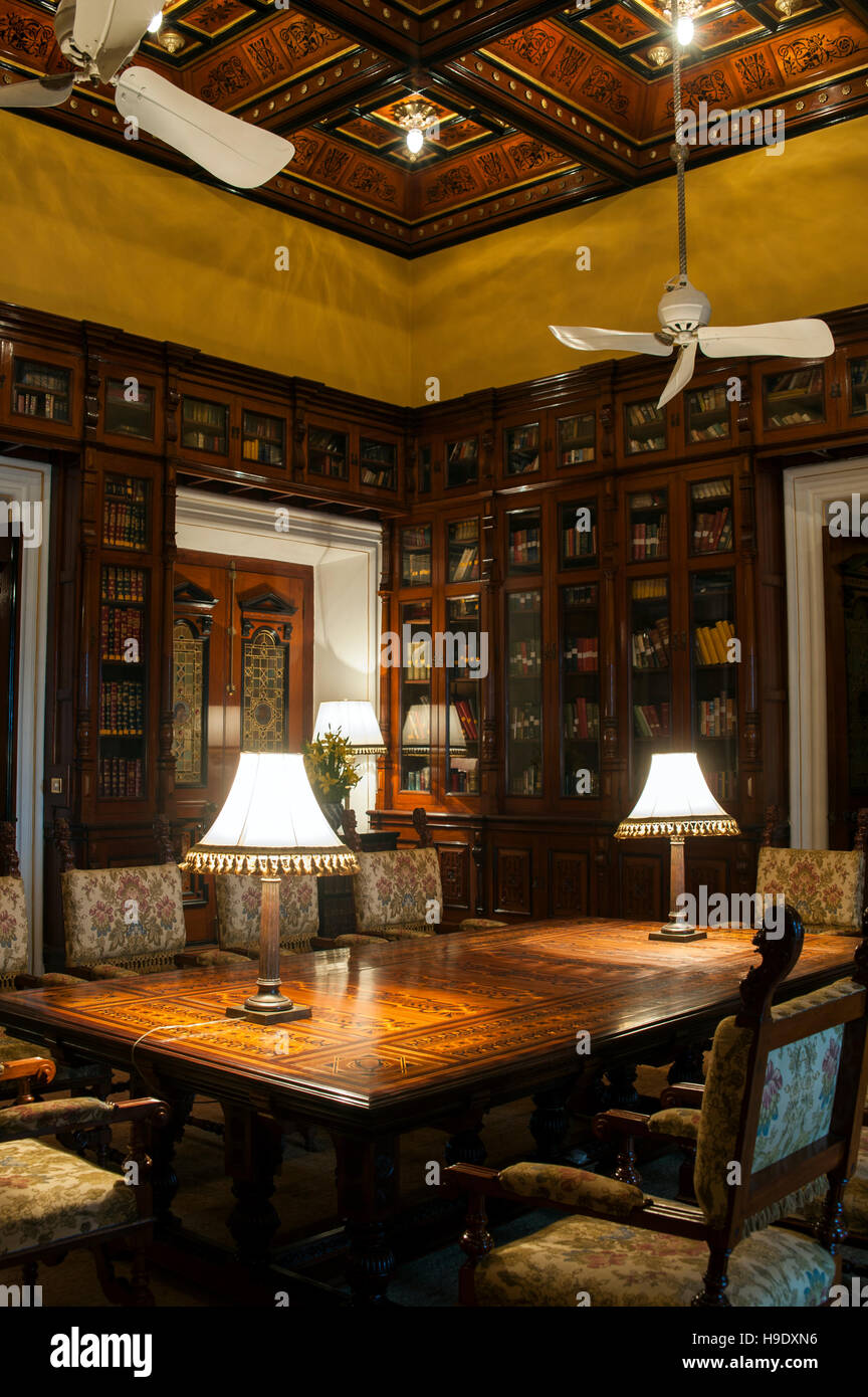 The library at Falaknuma Palace in Hyderabad, India. Stock Photo