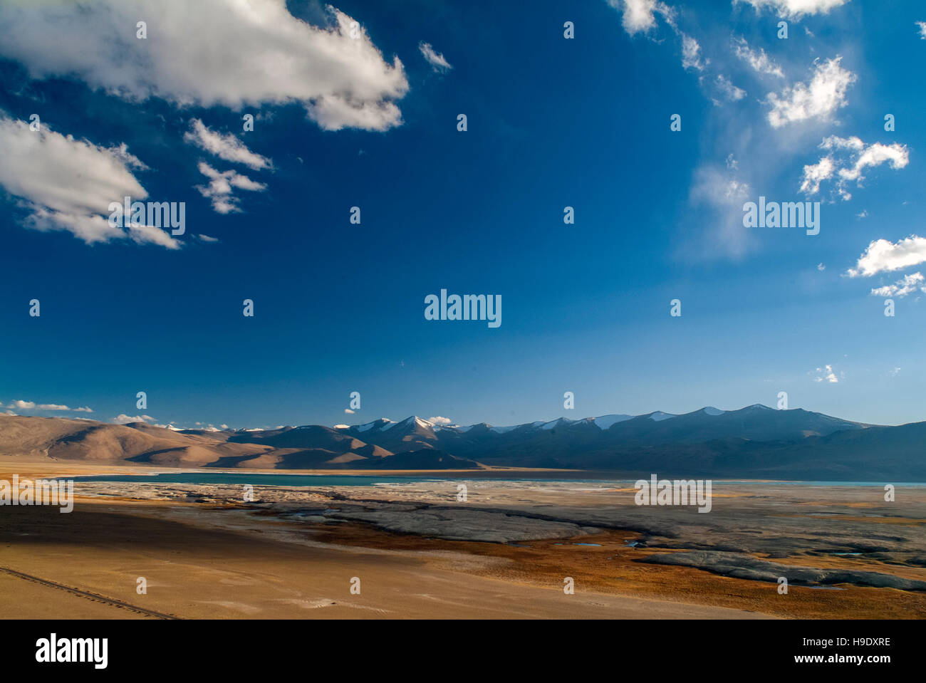 High altitude Tso Kar Lake in Ladakh. Stock Photo