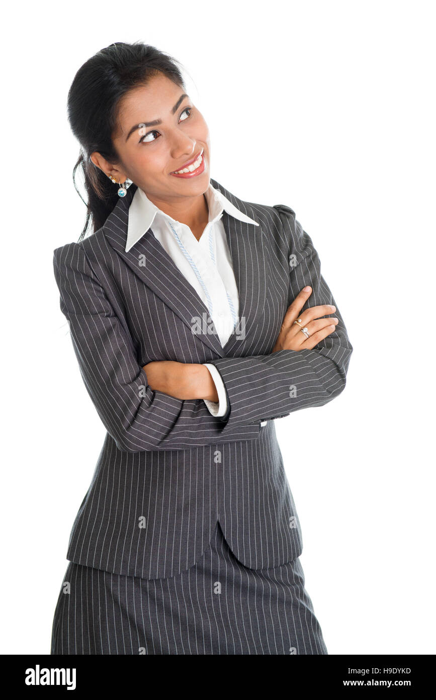Portrait of black business woman in formalwear arms crossed and smiling ...