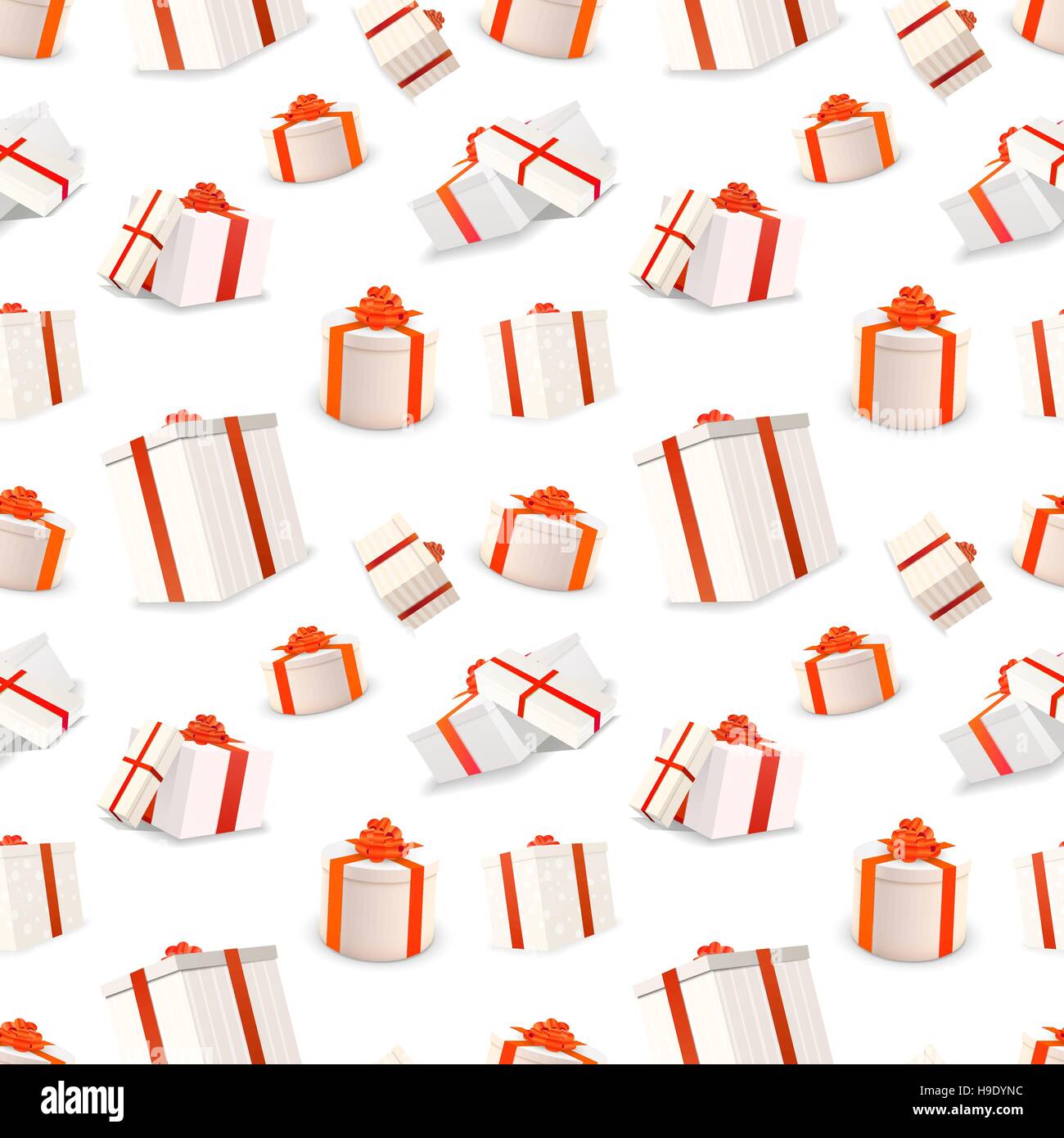 White bright gift boxes with red tapes and bows, seamless pattern Stock ...