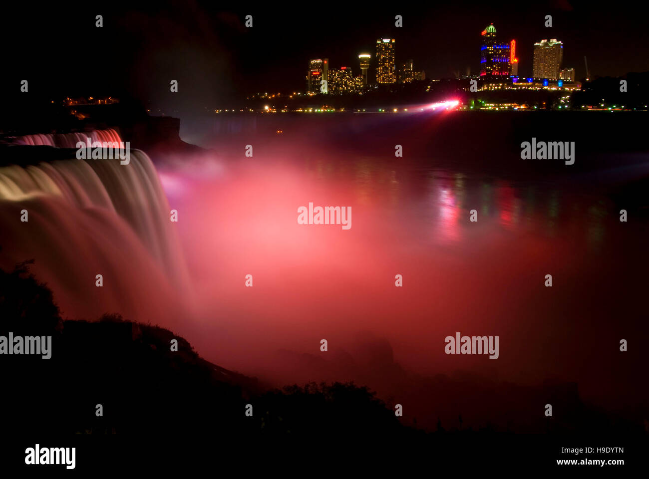 American Falls lightshow, Niagara Falls State Park, New York Stock