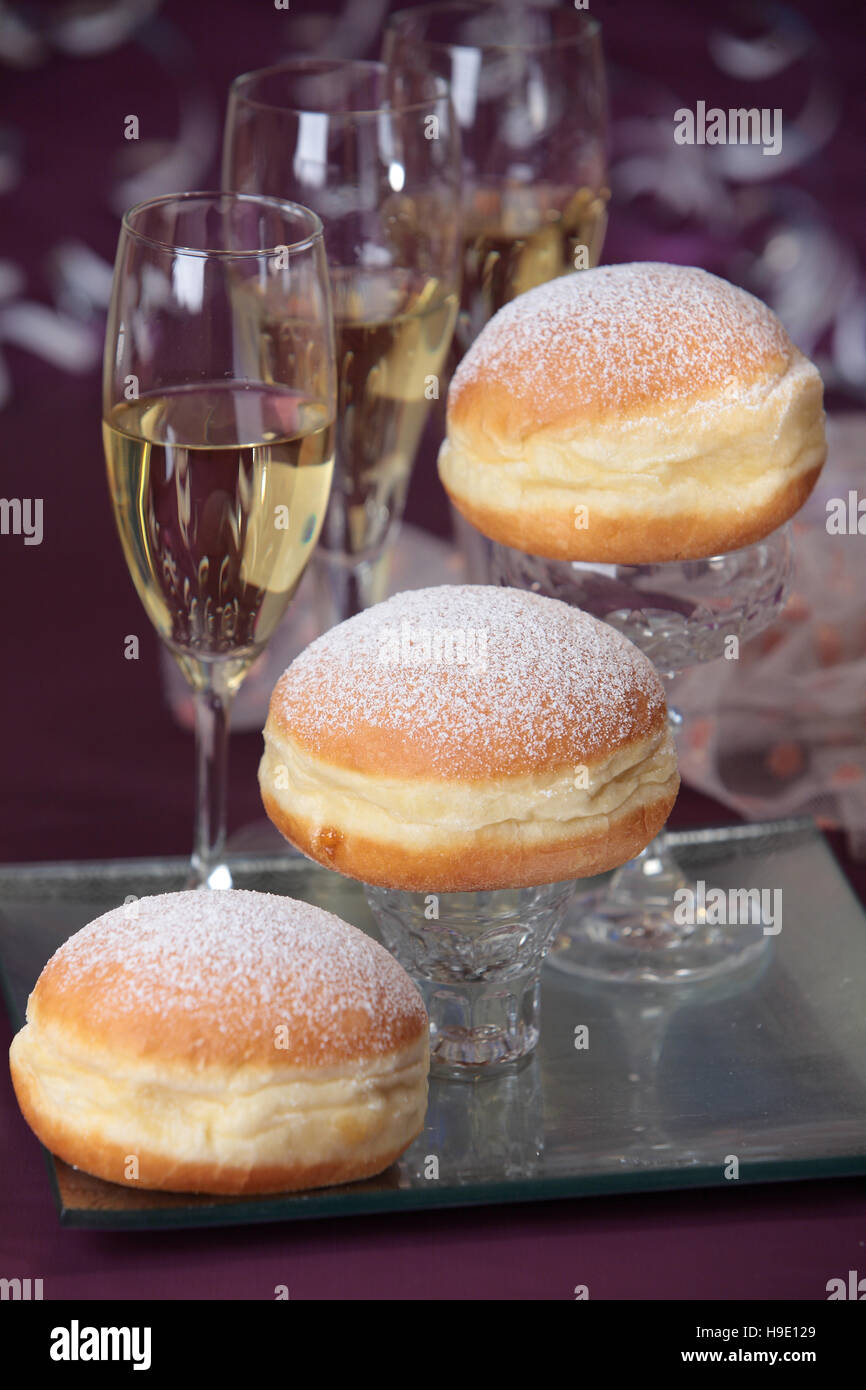 Doughnut and sparkling wine, carnival season Stock Photo