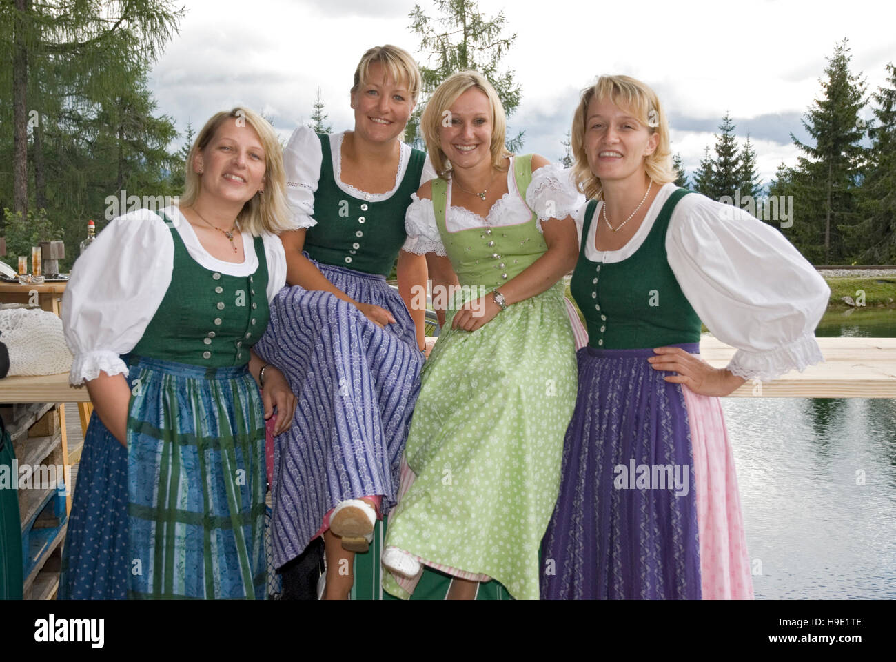 Women wearing Styrian Dirndl dresse, Styria, Austria Stock Photo