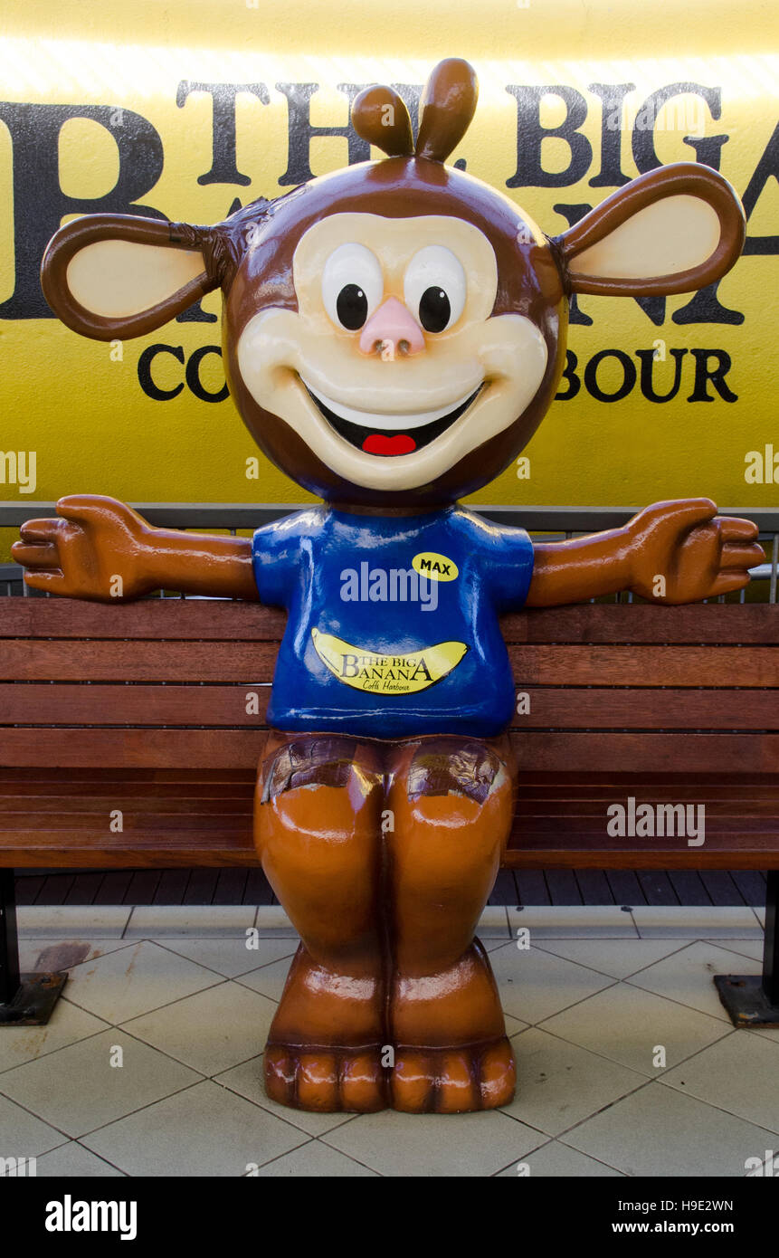 Statue depicting Max the Big Banana tourist attraction mascot Coffs
