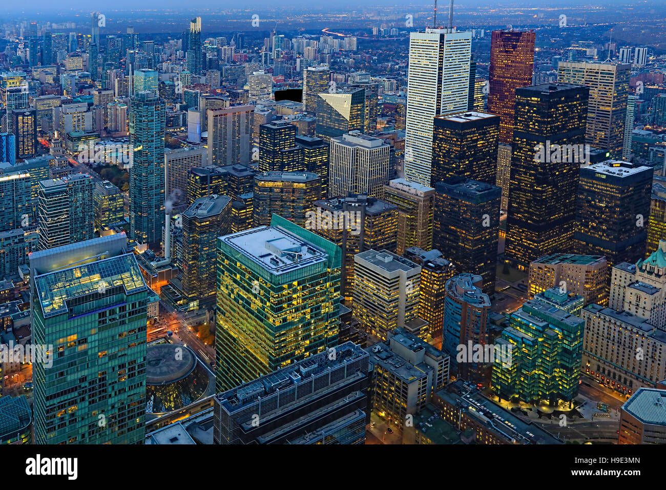 An Aerial of Toronto city center after dark Stock Photo