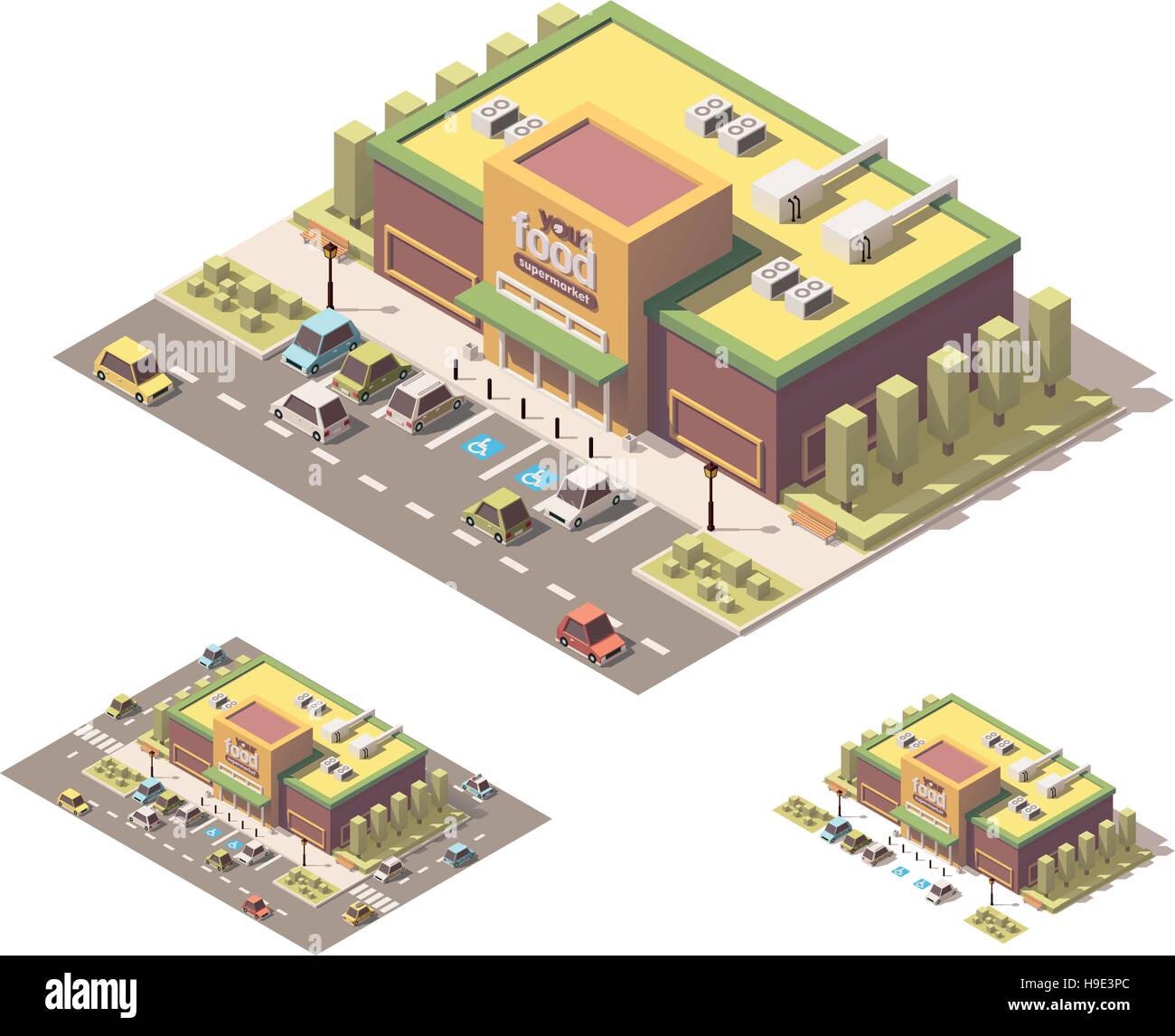 Vector isometric low poly supermarket Stock Vector