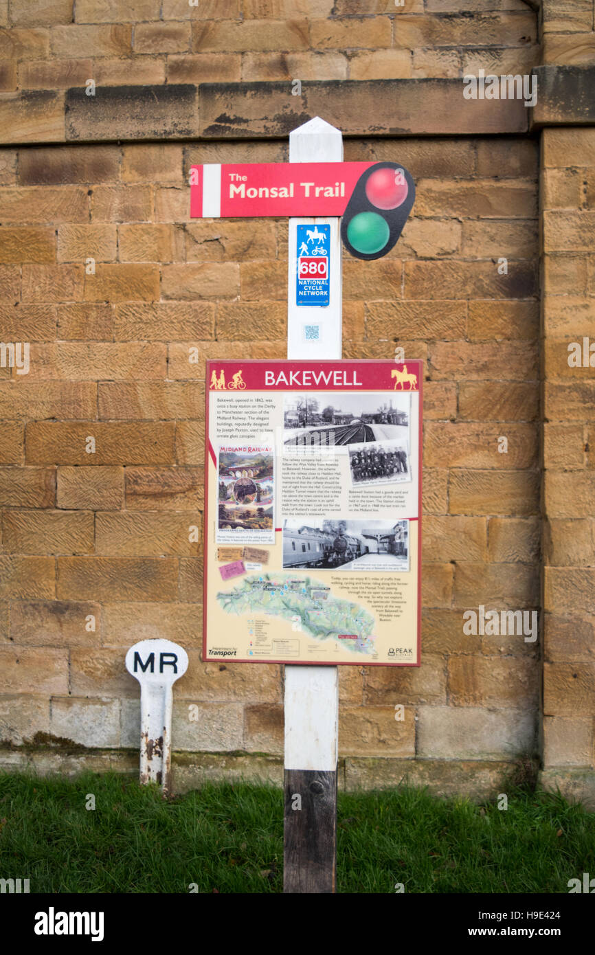 Editorial image of Tourist information sign at Bakewell Station on the Monsal Trail in Derbyshire Stock Photo