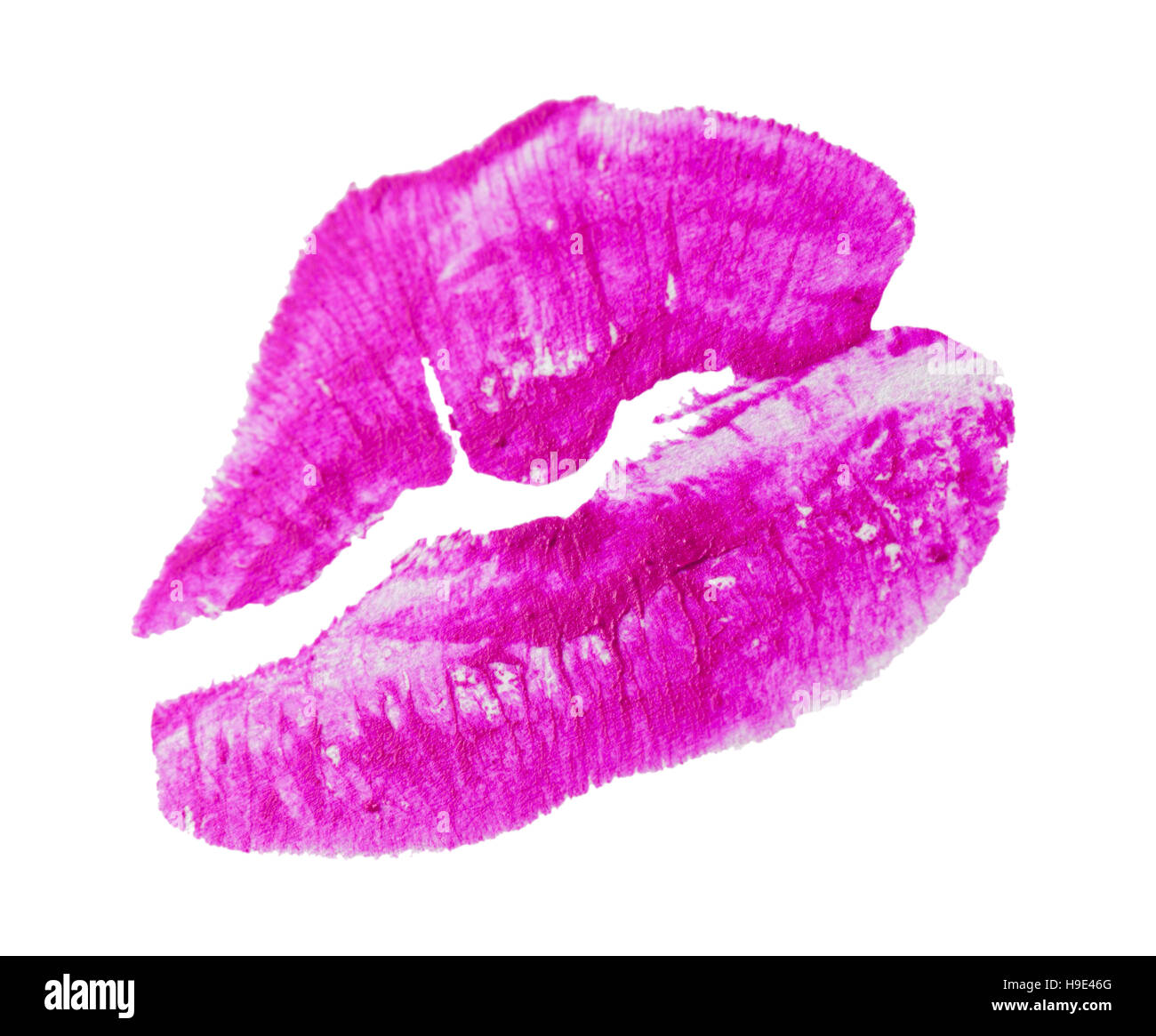 dark pink lips imprint isolated on white background. Stock Photo