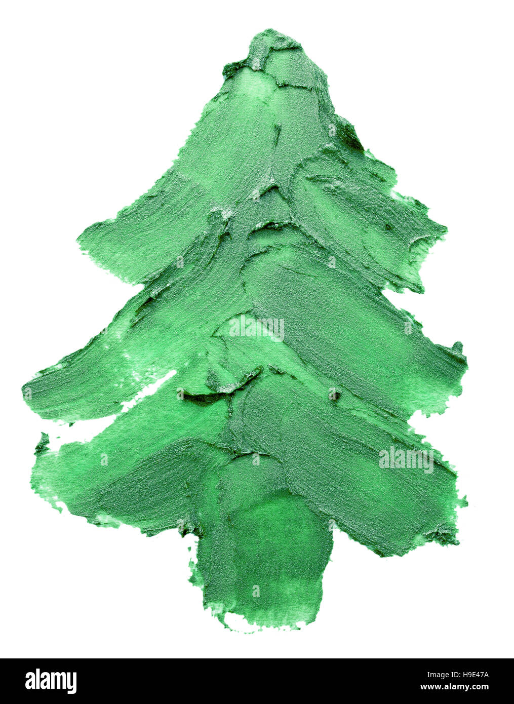 Christmas tree of green paints stroke isolated on the white background. Stock Photo