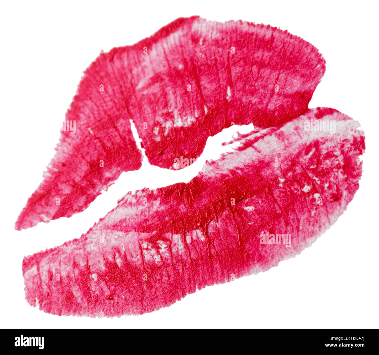 Red lips imprint isolated on white background. Stock Photo
