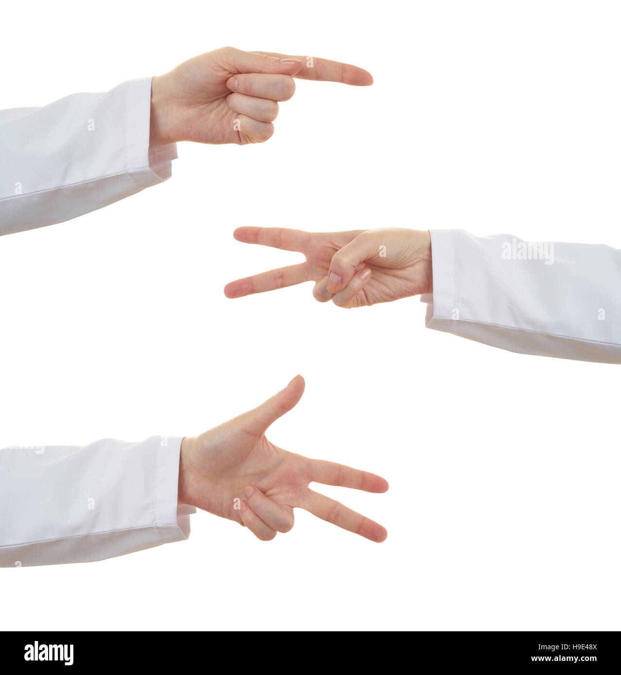 Set of doctor female hand over white isolated background Stock Photo