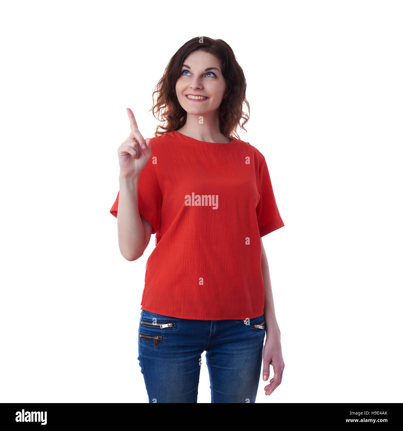Smiling young woman over white isolated background Stock Photo - Alamy