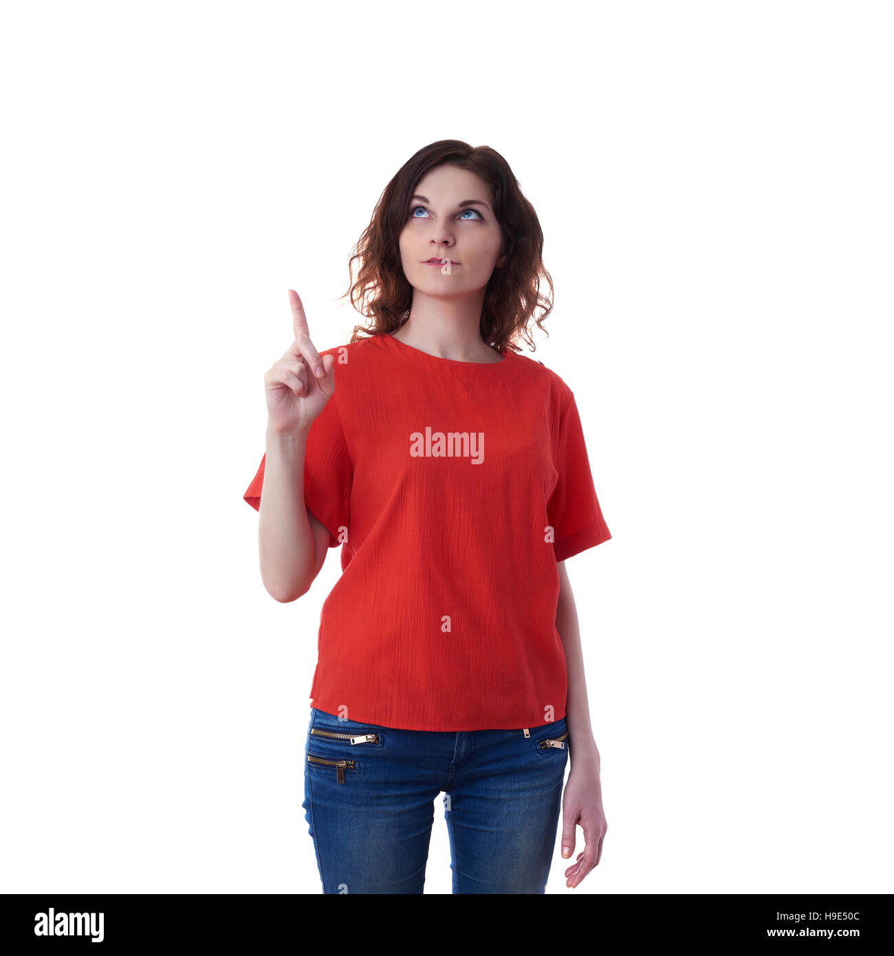 Smiling young woman over white isolated background Stock Photo - Alamy