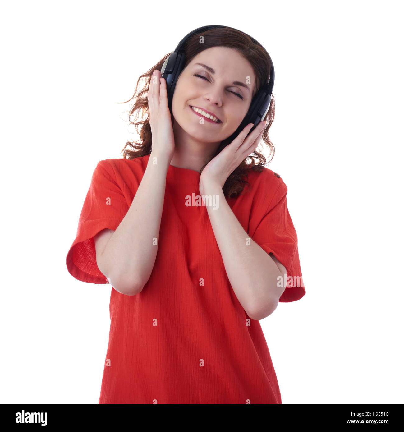 Smiling young woman over white isolated background Stock Photo - Alamy