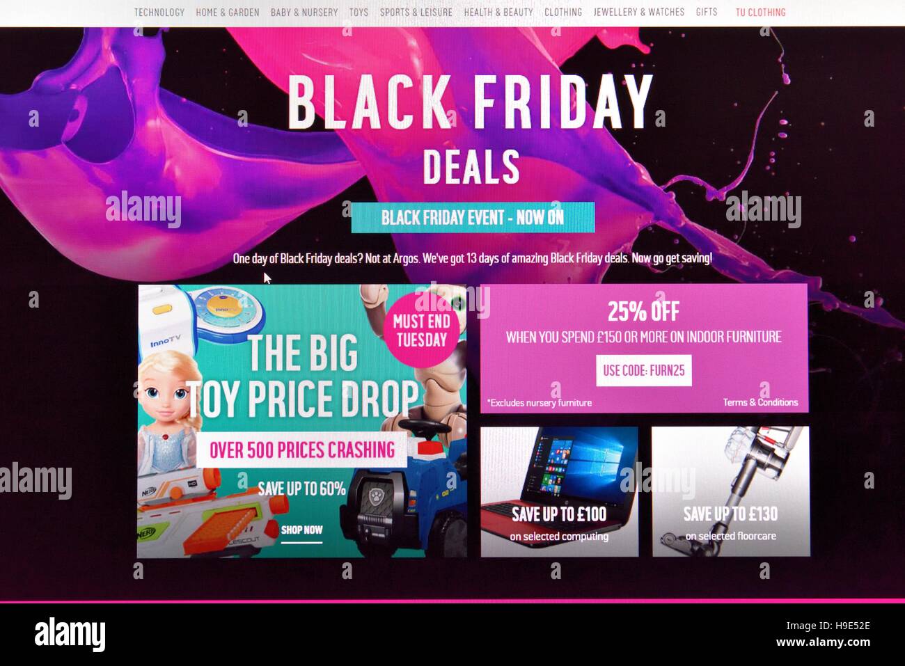 Argos black friday deals web screen shot Stock Photo