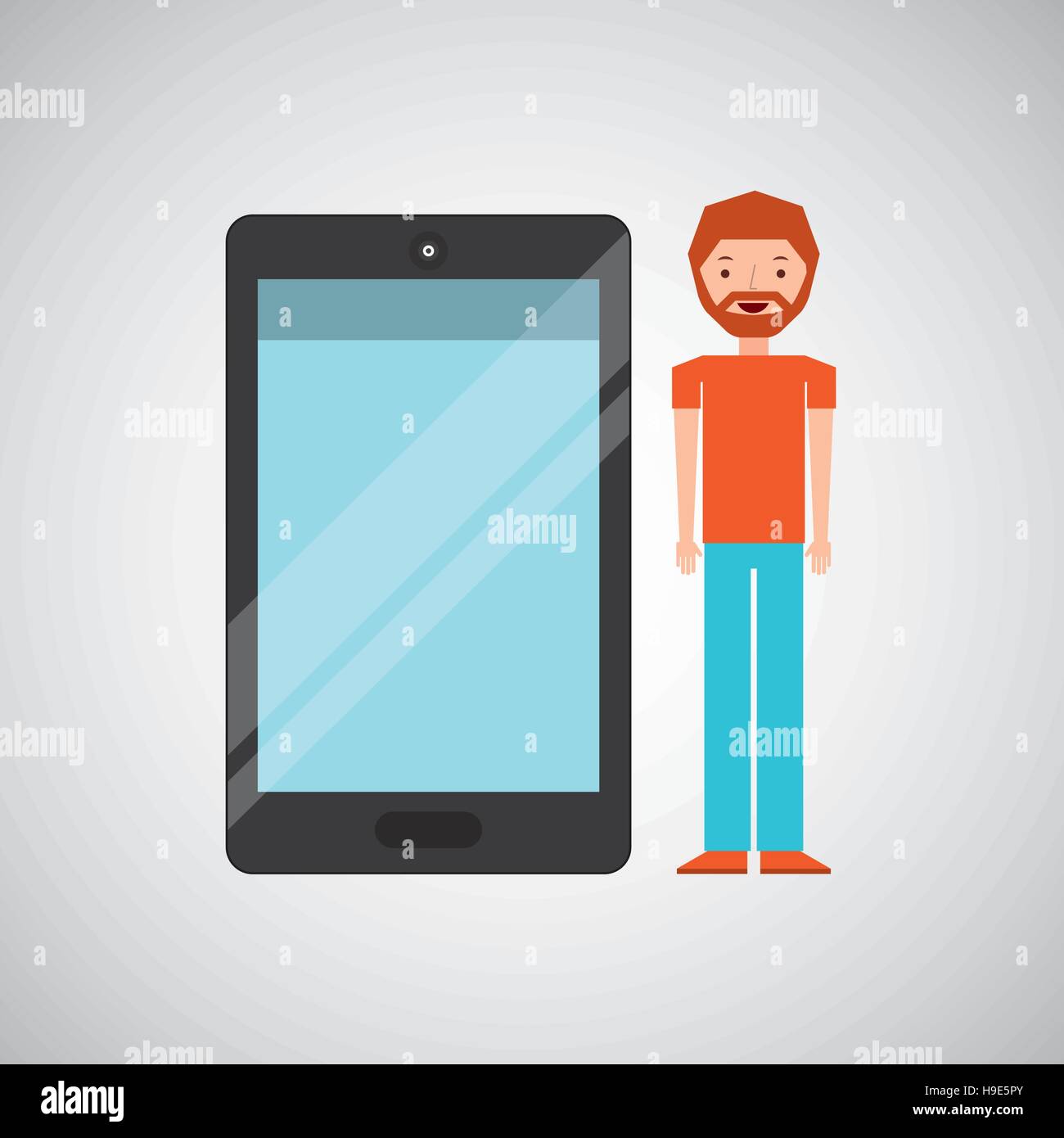 character man bearded with smartphone shiny layer vector illustration ...