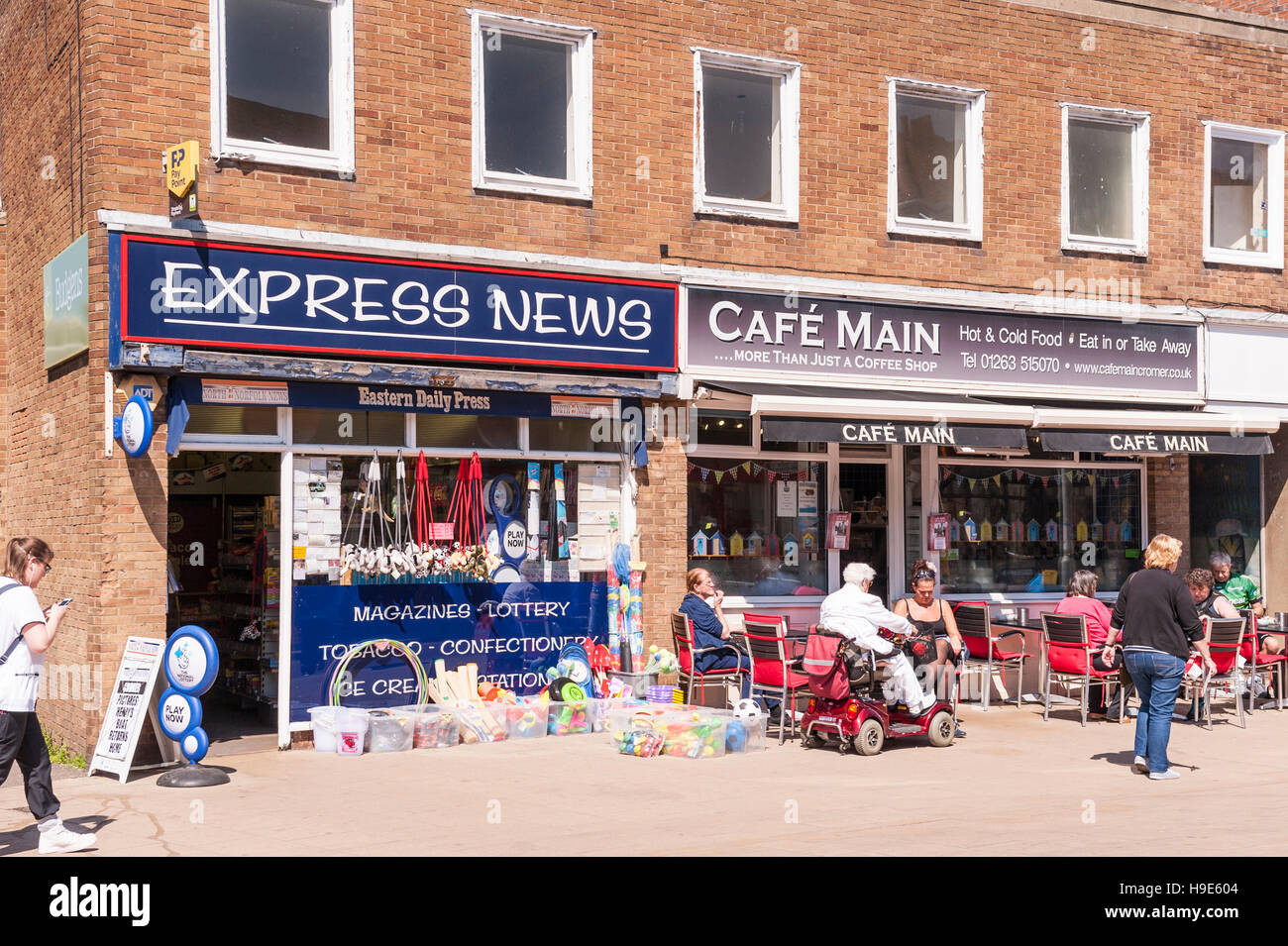 The Express News newsagent shop store and Cafe Main in Cromer , Norfolk , England , Britain , Uk Stock Photo