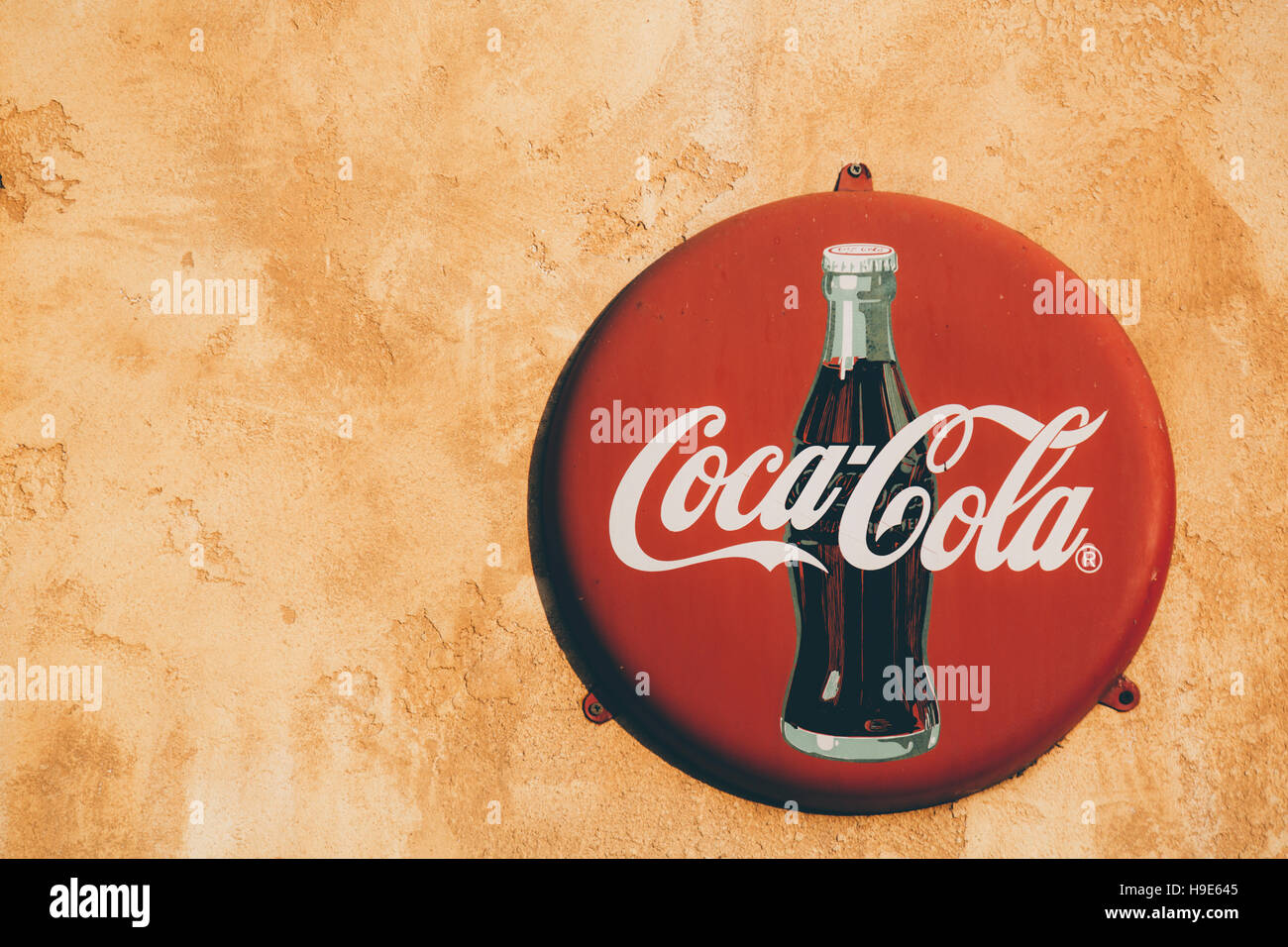 Tin Sign Vintage Coca-Cola Wooden Background 