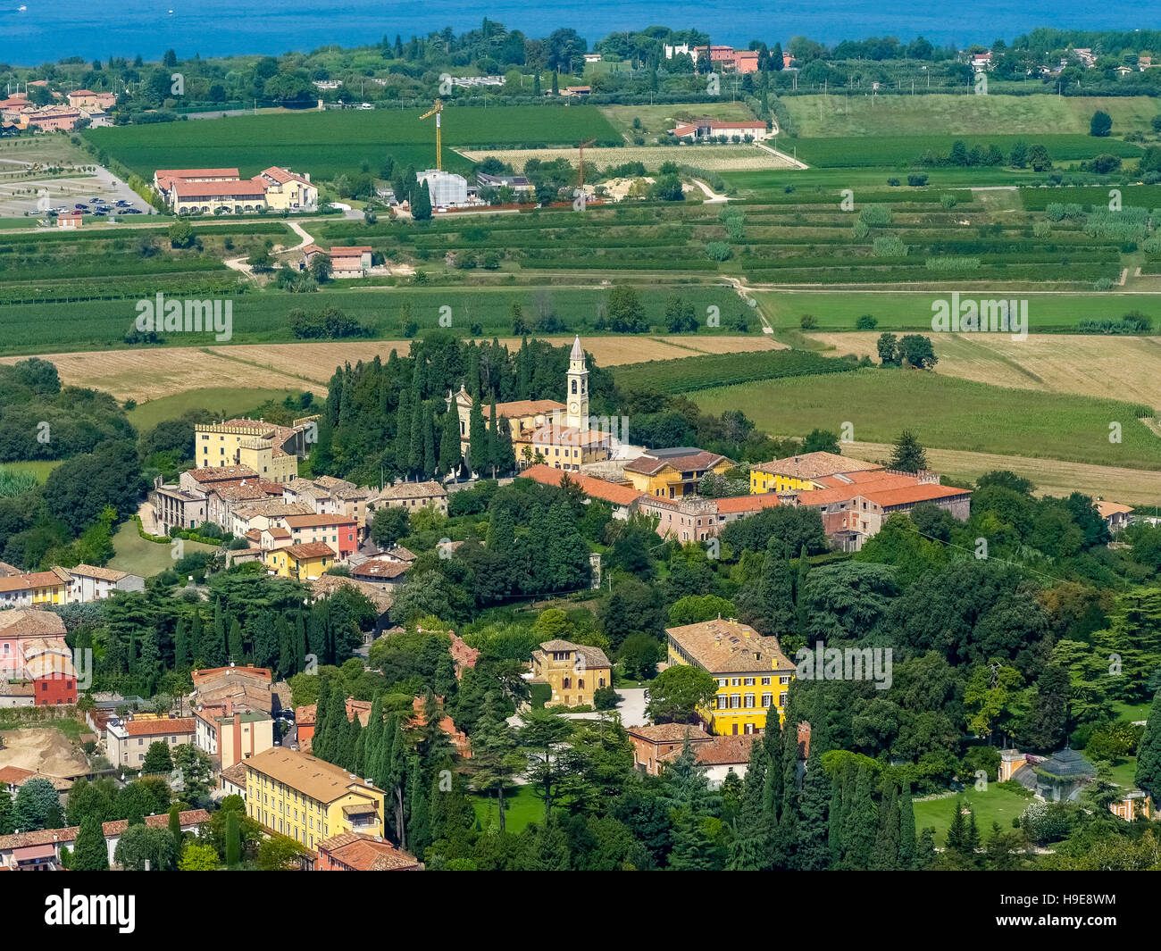 Aerial view, CHURCH OF COLA, Cola mountain village in Lazise, Lake Garda,  Lago di Garda, Lazise, Northern Italy, Veneto, Italy Stock Photo - Alamy