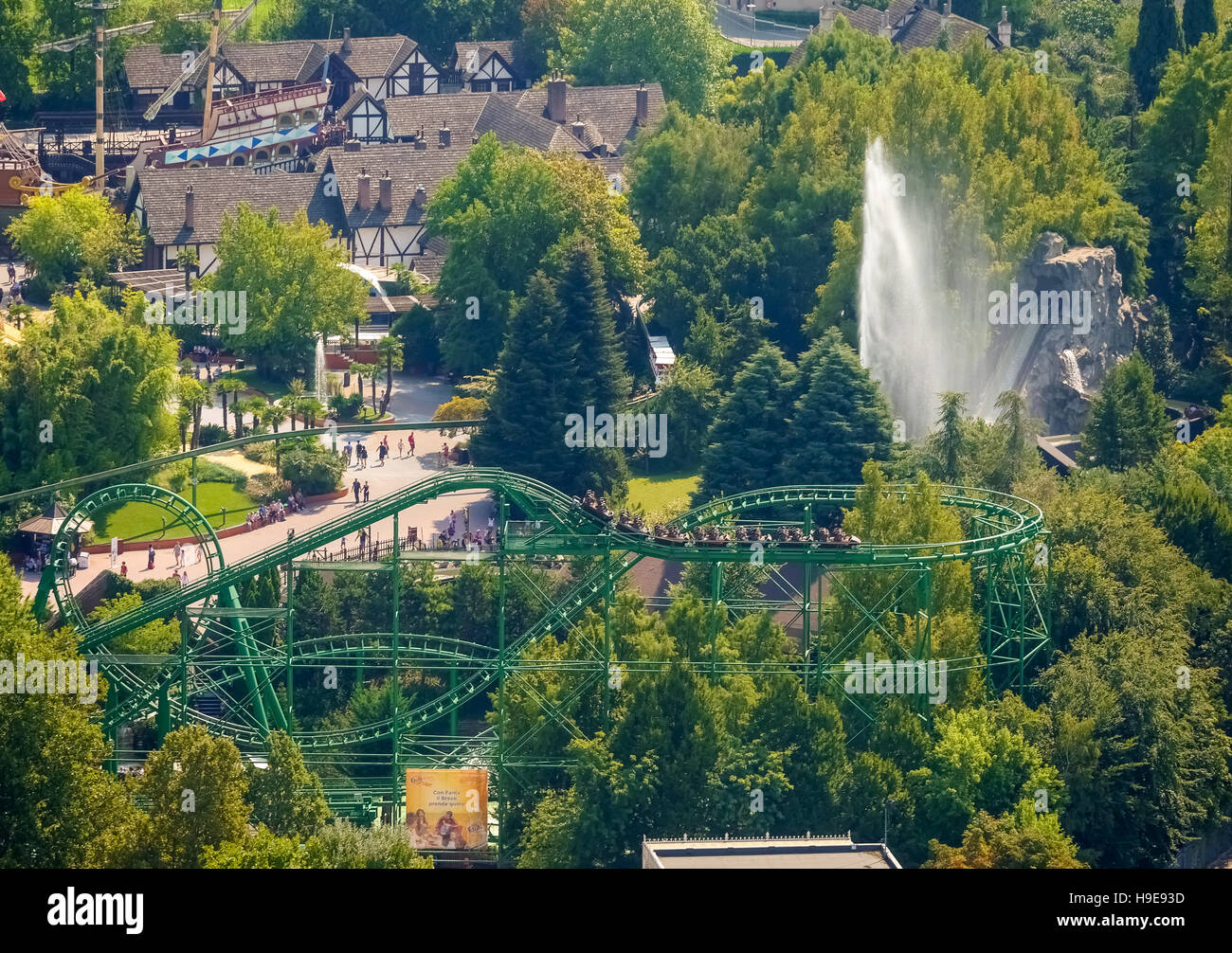 Aerial photo, leisure park Gardaland, roller coaster, Garda lake, Lago di Garda, Ronchi, Northern Italy, Veneto, Italy IT Europe Stock Photo