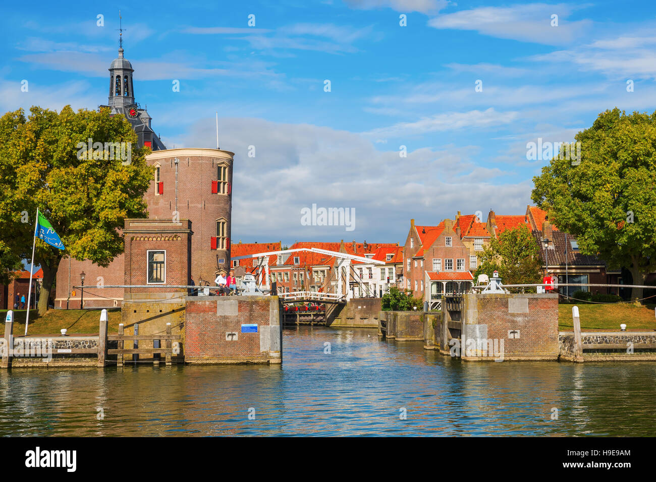 cityscape with town gate of Enkhuizen, Netherlands Stock Photo