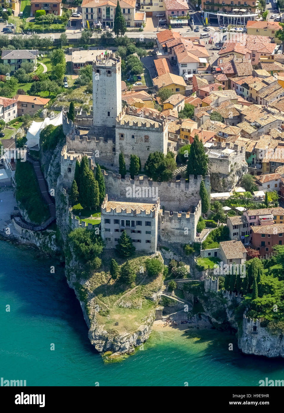 Aerial view, Castello di Malcesine, Malcesine Castle, Lake Garda, Lago di Garda, Malcesine, Northern Italy, Veneto, Italy, IT Stock Photo