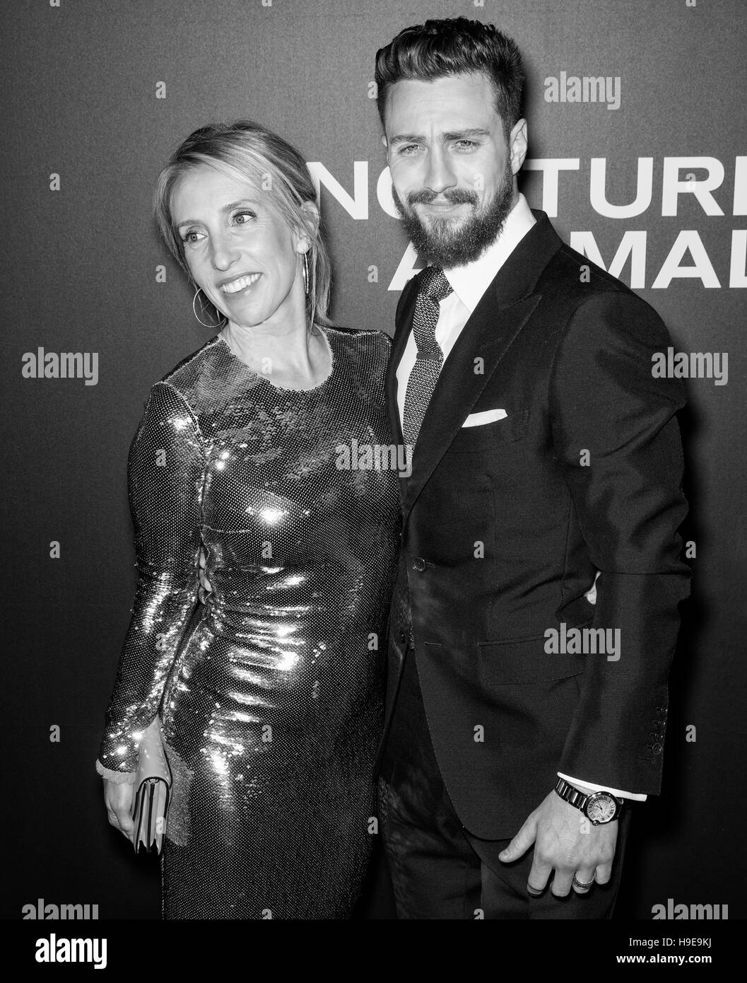 New York City, USA - November 17, 2016: Sam Taylor-Johnson (L) and actor Aaron Taylor-Johnson attend the 'Nocturnal Animals' New York premiere Stock Photo