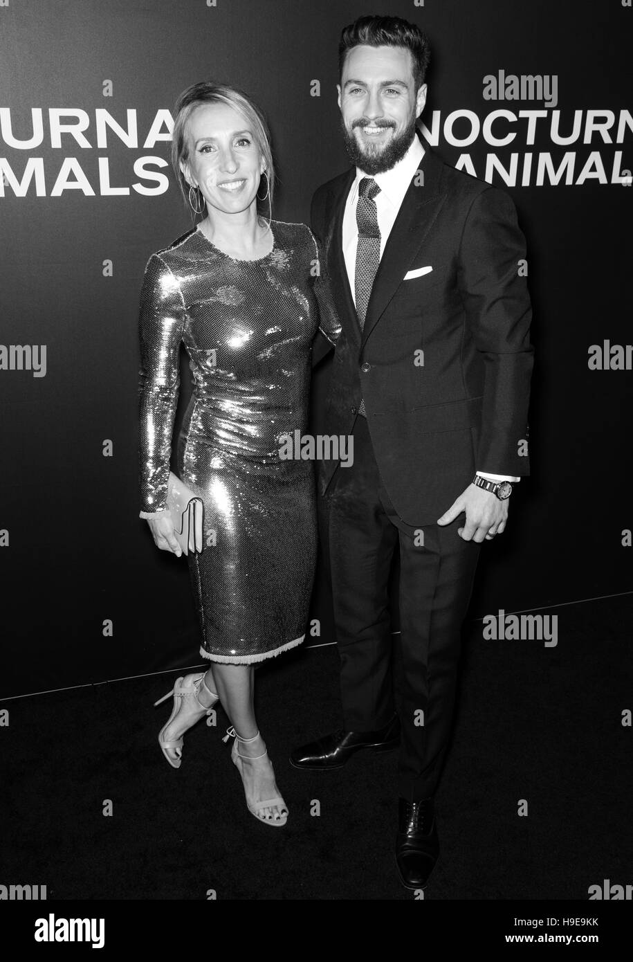 New York City, USA - November 17, 2016: Sam Taylor-Johnson (L) and actor Aaron Taylor-Johnson attend the 'Nocturnal Animals' New York premiere held at Stock Photo