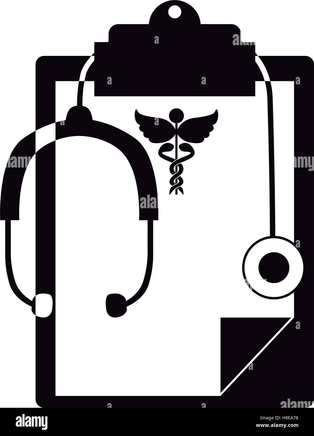 silhouette table notepad with sheets stethoscope medical vector illustration Stock Vector