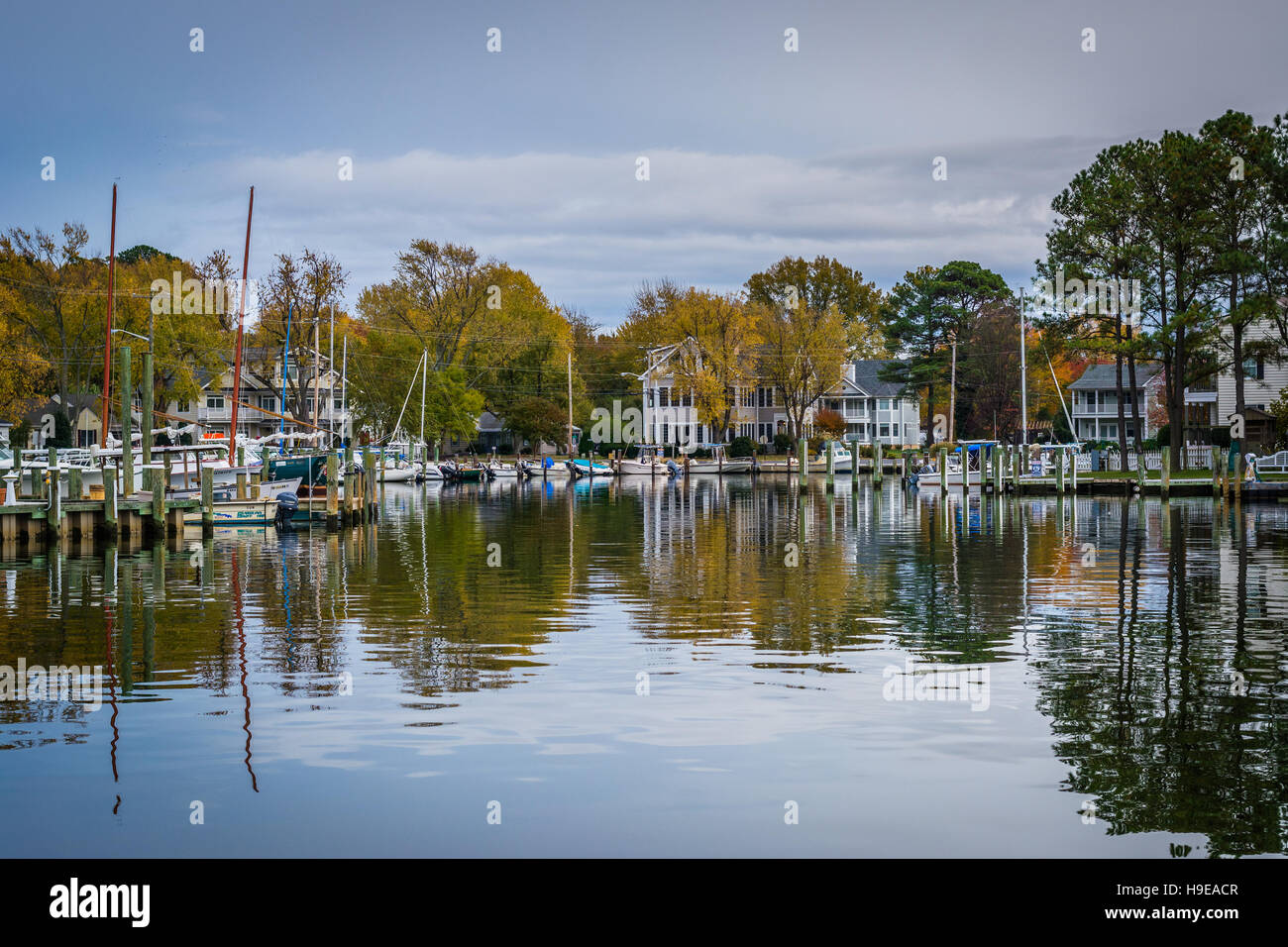Autumn color at the harbor in St. Michaels, Maryland. Stock Photo