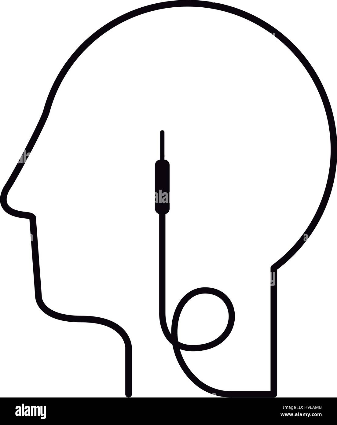 black silhouette head with jack connector vector illustration Stock Vector