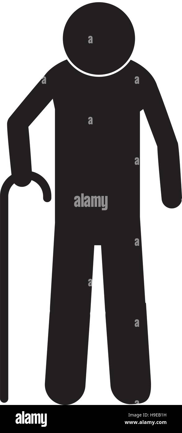 pictogram elderly man with walking stick vector illustration Stock ...