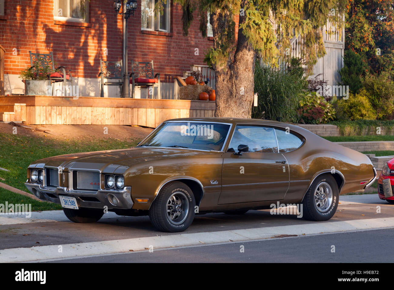 An Oldsmobile 442 muscle car in Paris, Brant County, Ontario, Canada. Stock Photo