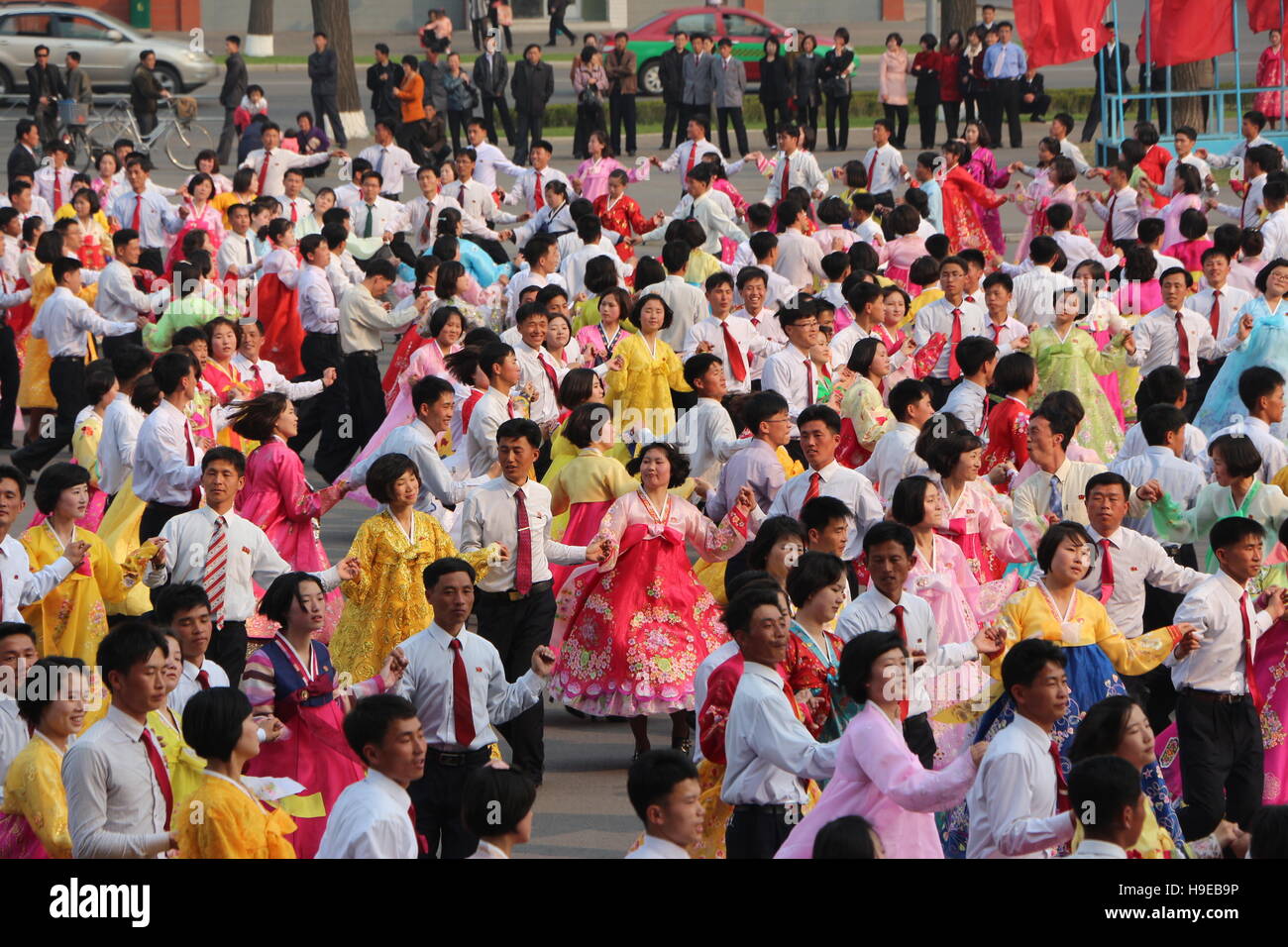 Mass dance in Pyongyang Stock Photo