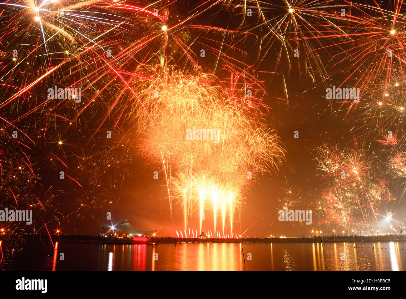 Spectacular fireworks show in a new year celebration that held at