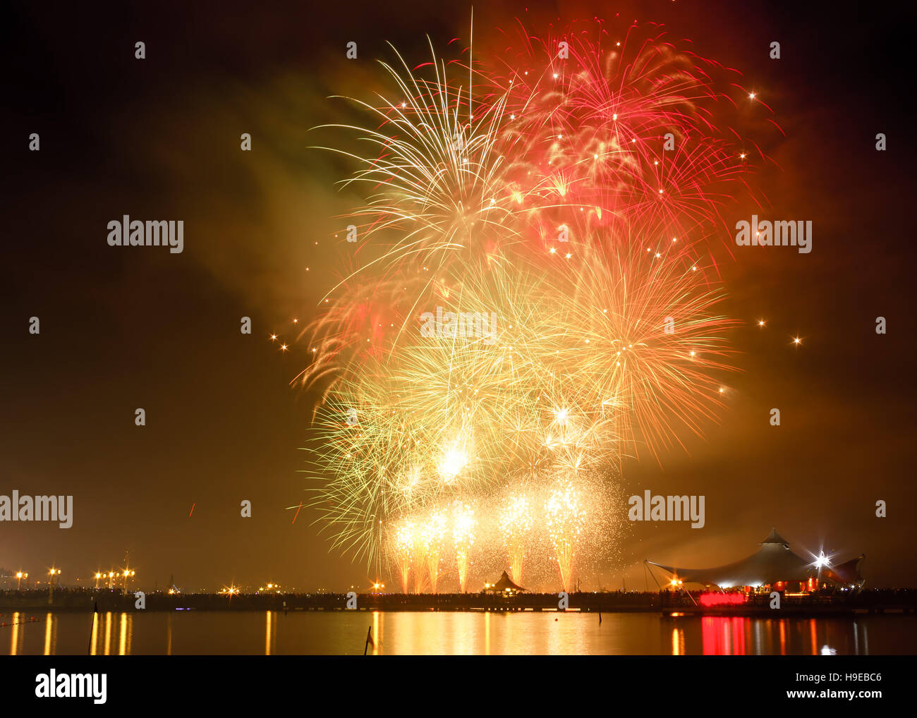 Spectacular fireworks show in a new year celebration that held at