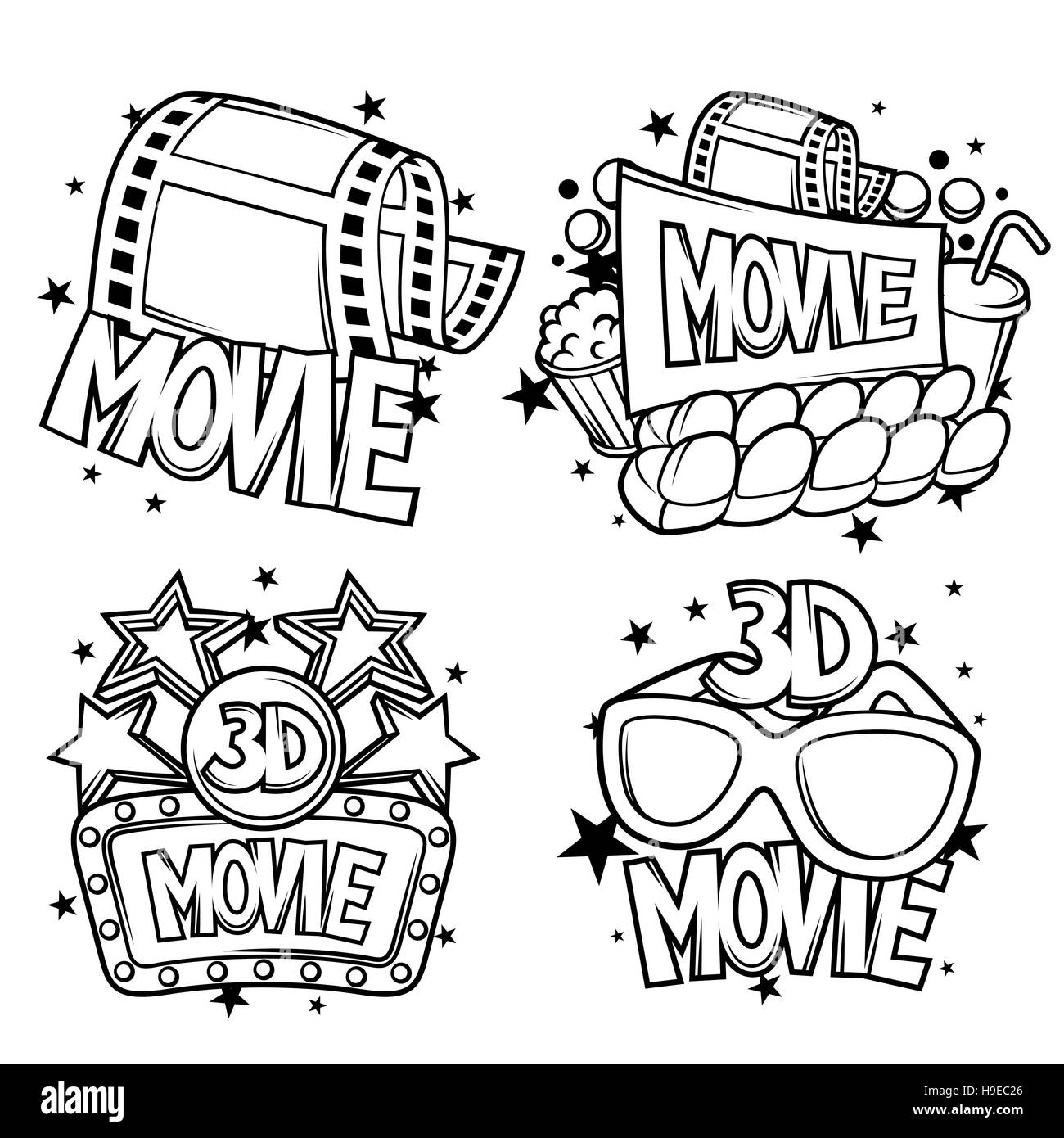 Cinema and 3d movie advertising designs in cartoon style Stock Vector