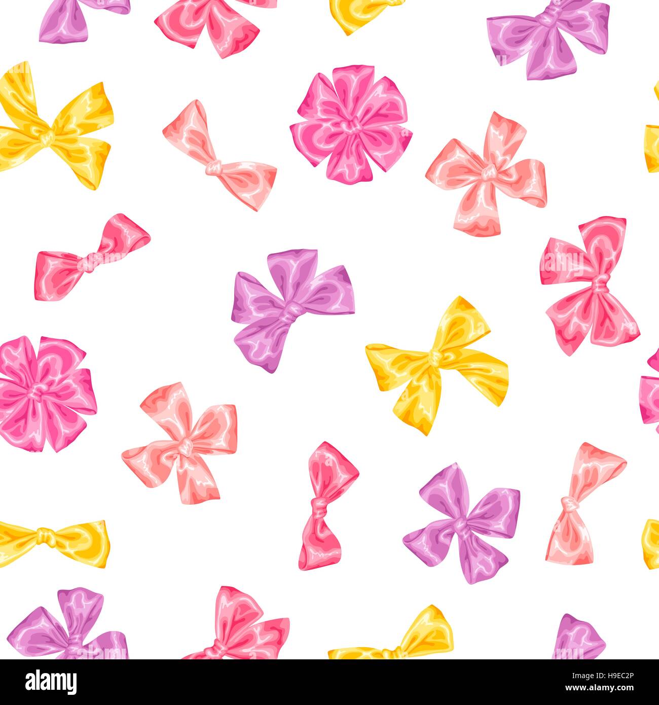 Seamless pattern with decorative delicate satin gift bows and ribbons ...