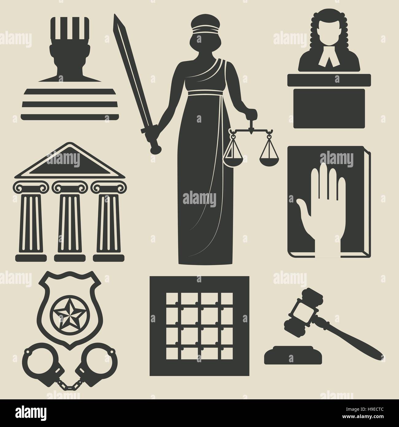 law and justice icons set. vector illustration - eps 8 Stock Vector ...