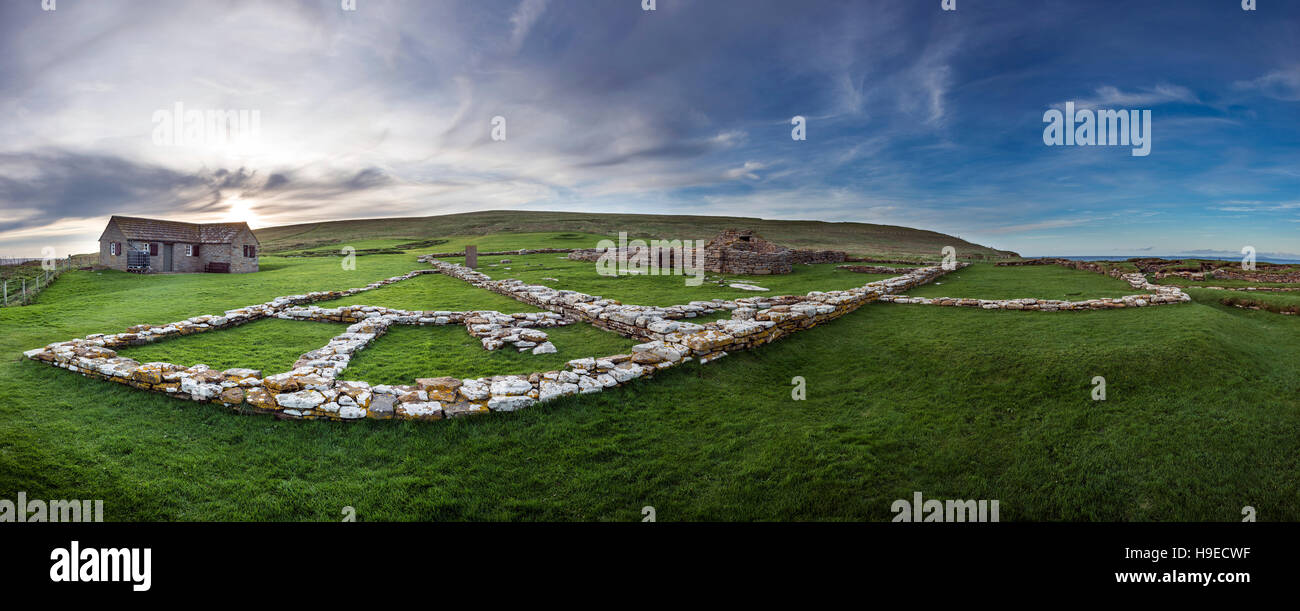 Pictish and Norse settlement remains on The Brough of Birsay, a tidal island off NW Mainland Orkney, Scotland, UK Stock Photo