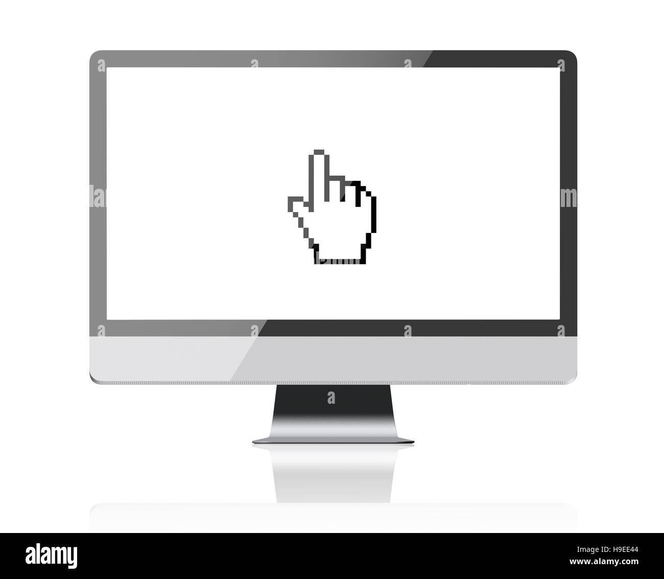 Computer monitor retina display with blank screen and hand cursor Stock