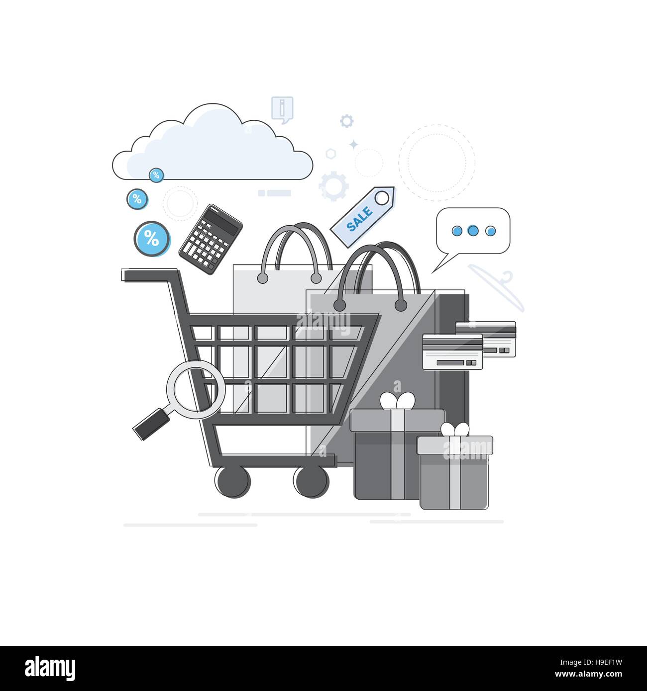 Online Shopping Banner Ecommerce Concept Thin Line Stock Vector