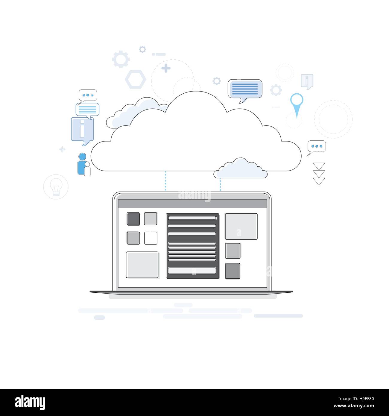 Computer Device Data Cloud Storage Security Thin Line Stock Vector ...
