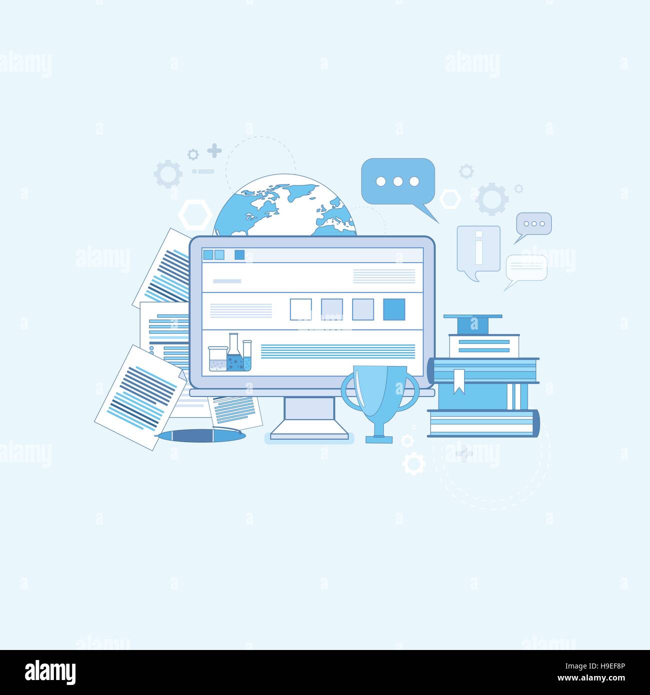 Education Online Learning Web Banner Thin Line Stock Vector Image & Art ...